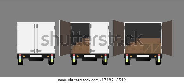 Truck rear view. Open truck. Element for design
on the theme of transportation and delivery of goods. Isolated.
Vector.