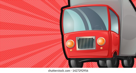 Truck with red cab with copy space. Freight company, transportation and moving. Pop art vintage comic book style. Vector illustration 