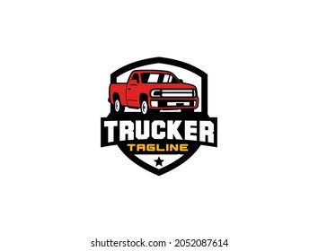 Truck red logo vector for construction company. Vehicle equipment template vector illustration for your brand.