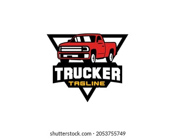 Truck red logo vector for construction company. Vehicle equipment template vector illustration for your brand.