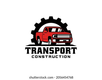 Truck red logo vector for construction company. Vehicle equipment template vector illustration for your brand.