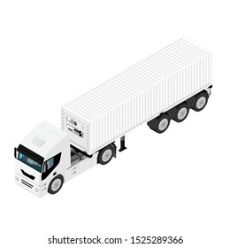 Truck with refrigerated container isometric view isolated on white background. Back and front view