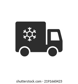 Truck with refrigerator icon. Monochrome black and white symbol. Vector illustration