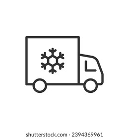 A truck with a refrigerator for transporting frozen goods, linear icon. Line with editable stroke