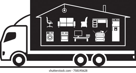 truck relocating household belongings - vector illustration