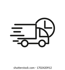 Truck relocation icon.Fast shipping delivery. Outline truck relocation vector icon for apps web design isolated on white background.