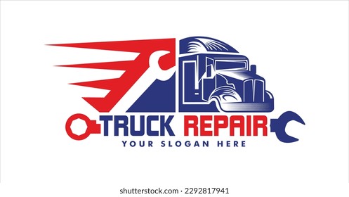 truck repair auto care, service' repair machine, equipment, truck company logo design template flat design