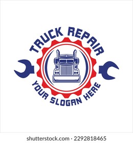 truck repair auto care, service' repair machine, equipment, truck company logo design template flat design emblem logo, sign symbol, badge.