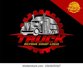 truck repair auto care, service' repair machine, equipment, truck company logo design template