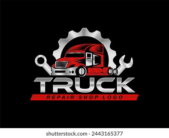 truck repair auto care, service' repair machine, equipment, truck company logo design template