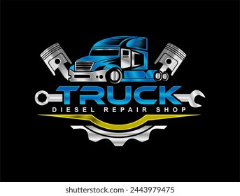 truck repair auto care, service' repair machine, equipment, truck company logo design template
