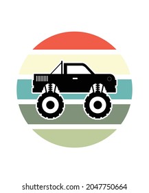 Truck Retro Sunset Design template. Vector design template for logo, badges, t-shirt, POD and book cover. Isolated white background.