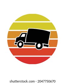 Truck Retro Sunset Design template. Vector design template for logo, badges, t-shirt, POD and book cover. Isolated white background.