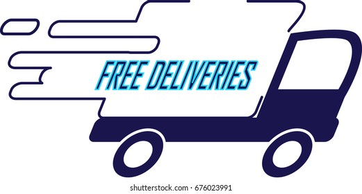 A truck is running fast and the write "FREE DELIVERIES" is on it
