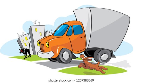 The truck runs on the highway with speed.