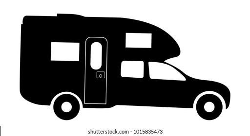 A truck rv camper van silhouette isolated on a white background