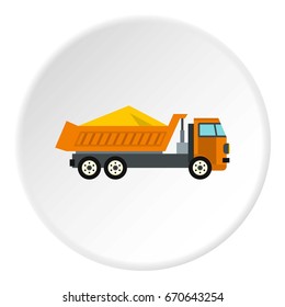 Truck with sand icon in flat circle isolated vector illustration for web