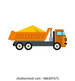 Truck with sand icon in flat style isolated on white background. Transport symbol vector illustration