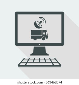 Truck with satellite control  - computer application - Vector flat icon
