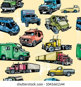 Truck seamless pattern. Transportation background