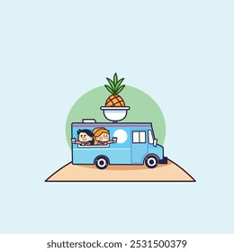 the truck selling the pineapple Ice fruit