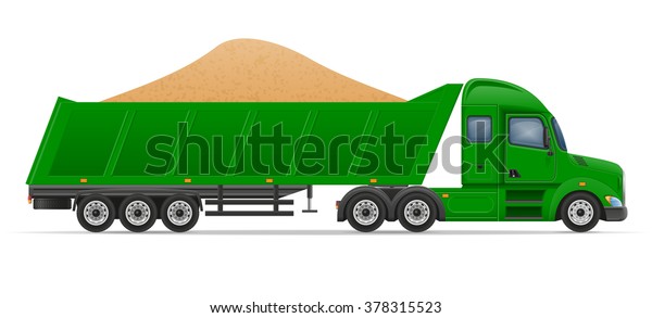 truck semi trailer delivery and transportation\
of construction materials concept vector illustration isolated on\
white background