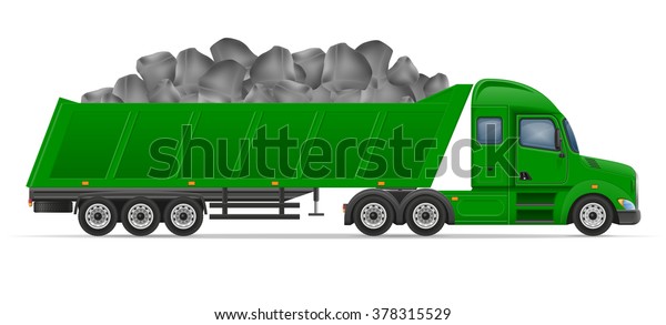 truck semi trailer delivery and transportation\
of construction materials concept vector illustration isolated on\
white background