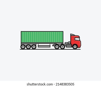 Truck Semi Trailer Side View Cartoon Logo Icon Sign Vector Illustration
