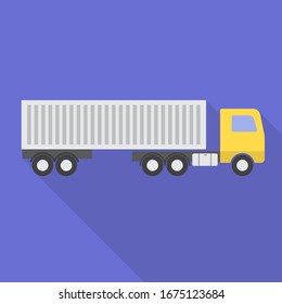 Truck Semi-Trailer Flat Icon. Truck Vector Icon Long Shadow On Blue Background. Gray Metal Container Trailer. Delivery Freight Semi-Trailer Truck Flat Icon. Vector Illustration Eps10