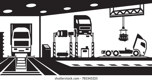 Truck service and maintenance - vector illustration