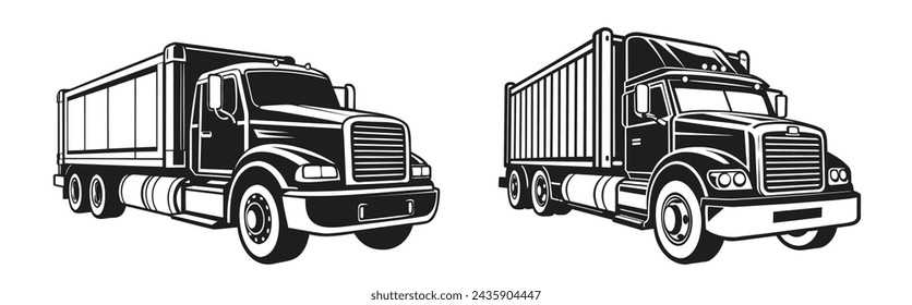 Truck SET black and white vector illustration