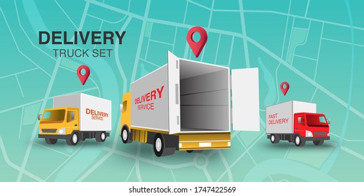 Truck set, Delivery Service with transport vehicle collection Vector and illustration design concept.