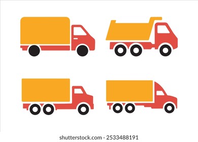 Truck set, fast shipping delivery, transport van silhouette vector art illustration