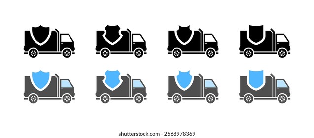 Truck set icons. Protect delivery icons. Silhouette and flat style. Vector icons.