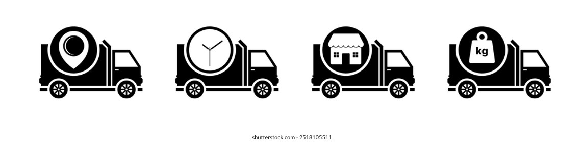 Truck set icons. Silhouette style. Vector icons.