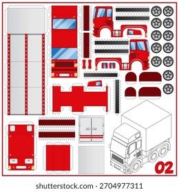 Truck. A set for making a paper model. Isolated on white background. Vector illustration.