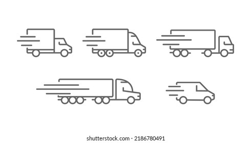 Truck. A set of symbols for delivery, logistics and freight. Empty outline, flat style