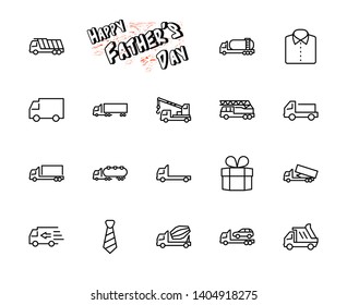 Truck Set of Transport Vector Line Icons. Contains such Icons as Truck, Transportation, Tow Truck, Cranes, Mixer, Garbage Truck, Manipulators, Delivery service and more. Editable Stroke. 32x32 Pixel