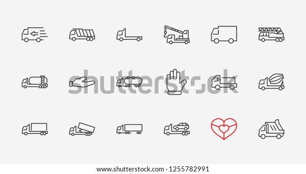 Truck Set of Transport Vector Line Icons. Contains\
such Icons as Truck, Transportation, Tow Truck, Cranes, Mixer,\
Garbage Truck, Manipulators, Delivery service and more. Editable\
Stroke. 32x32 Pixel