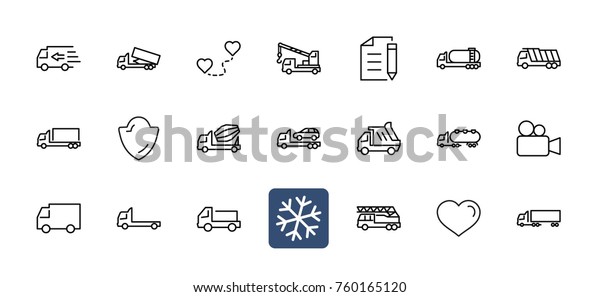 Truck Set of Transport Vector Line Icons. Contains\
such Icons as Truck, Transportation, Tow Truck, Cranes, Mixer,\
Garbage Truck, Manipulators, Delivery service and more. Editable\
Stroke. 32x32 Pixel