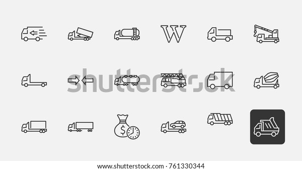 Truck Set of Transport Vector Line Icons. Contains
such Icons as Truck, Transportation, Tow Truck, Cranes, Mixer,
Garbage Truck, Manipulators, Delivery service and more. Editable
Stroke. 32x32 Pixel