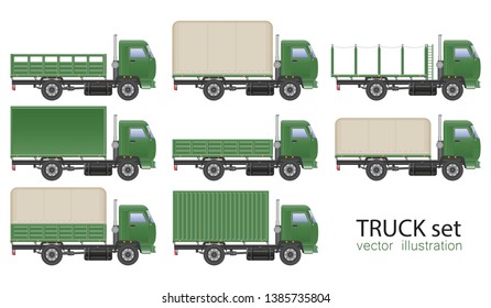 Truck set vector illustration isolated on white background. Transportation vehicle. 