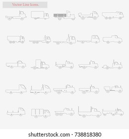 Truck Set vector style line icons on white