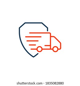 Camión con escudo. Servicios de envío seguros. Icono de entrega segura aislado en fondo blanco. Ilustración del vector