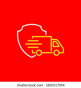 LKW mit Schild. Sichere Versanddienste. Sicheres Liefersymbol einzeln. Vektorgrafik