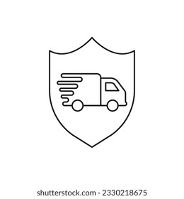 Truck with a shield. Secure shipping services. Safe delivery icon concept isolated on white background. Vector illustration