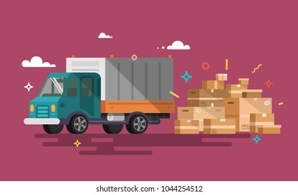Truck. Shipping cargo delivery.  Transportation and logistic. Flat style.