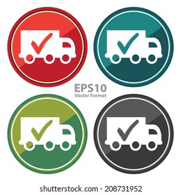 Truck, Shipping, Logistic System Sign on Circle Icon, Button, Label Isolated on White, Vector Format