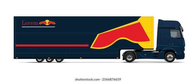 truck side view blue man race car auto cargo van empty iveco f1 team one big large heavy redbull box car new euro work haul motor fast send racing lorry ship car semi low hybrid eco zero carbon
