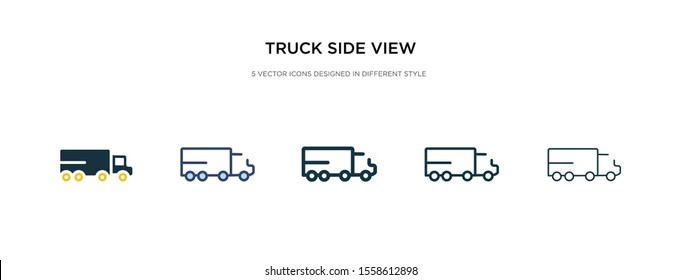 truck side view icon in different style vector illustration. two colored and black truck side view vector icons designed in filled, outline, line and stroke style can be used for web, mobile, ui